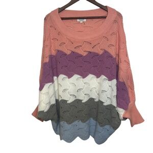 Andrée by‎ Unit Scalloped Hem Spring Sweater Colorblock Oversized Dolman L XL